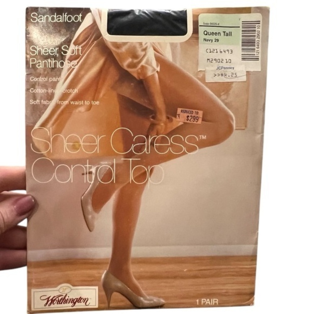 Vintage Sheer Caress Control Top Pantyhose Navy‎ Sandalfoot Queen Tall NIP